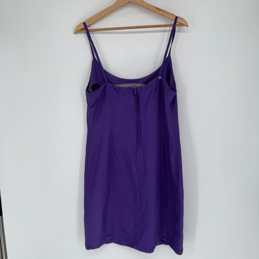 Vintage Ashley Brooke Linen Blend Mini Slip Dress 10 Purple 90s Minimalist Retro - Picture 4 of 12